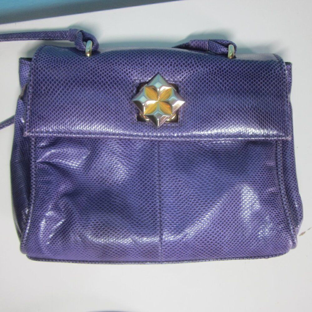 VINTAGE Susan Gail Purple Snake Skin Crossbody Bag 7.5 x 6 x 1.75 Gold Hardware